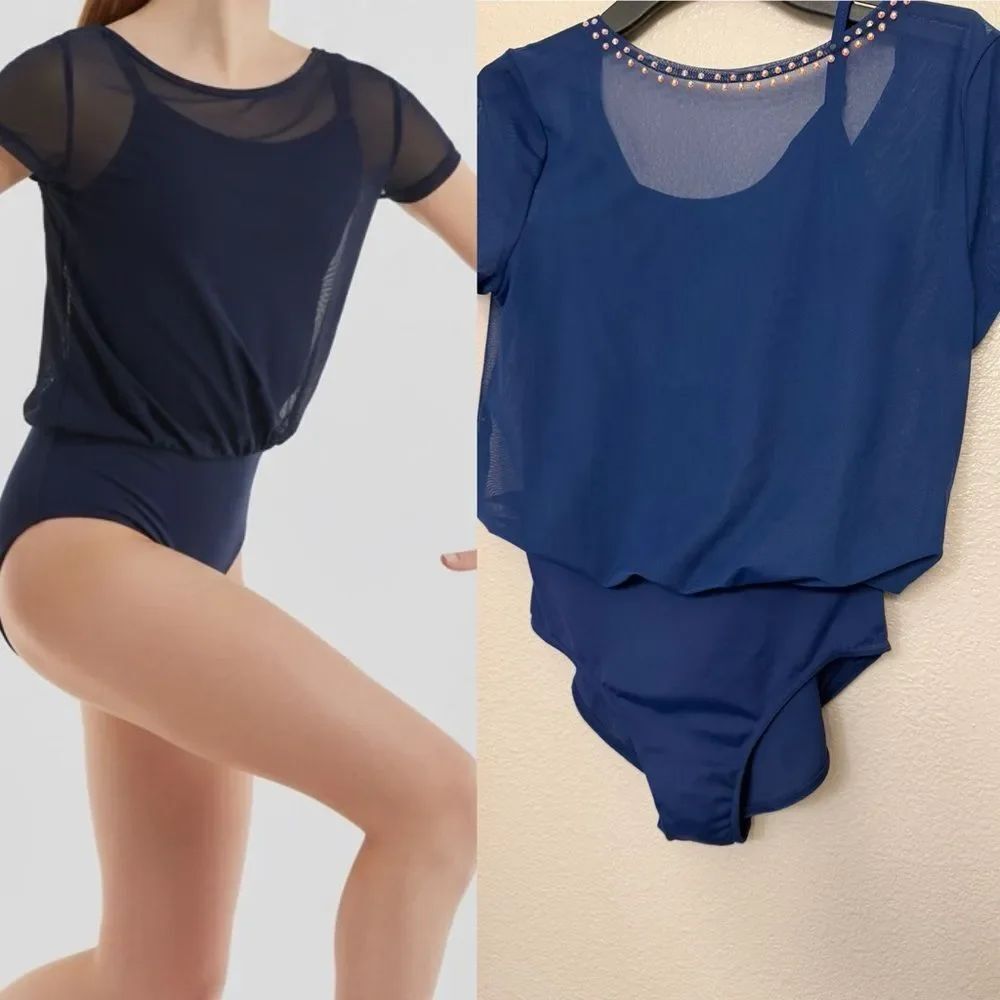 WEISSMAN Elite Dance Costume navy blue romper leotard jumper shirt MT11080 SA